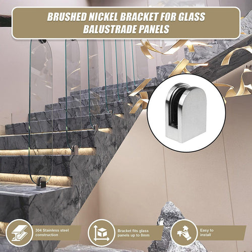Brushed Nickel Bracket for Glass Balustrade Panels - Set of 2