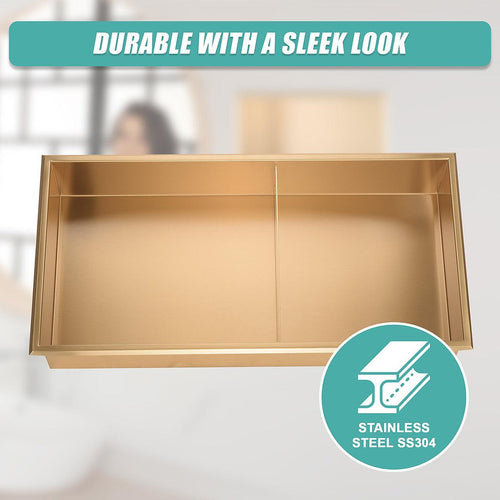 641 x 336 x 101mm Shower Niche Double Shelf Organizer No Tile Needed in Gold 