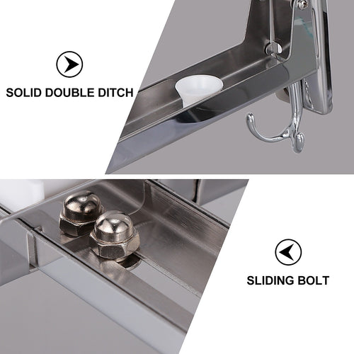 Stainless Steel Microwave Oven Wall Mount Bracket – Adjustable Shelf with Removable Hooks