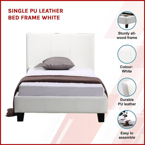 Single Bed Frame White PU Leather