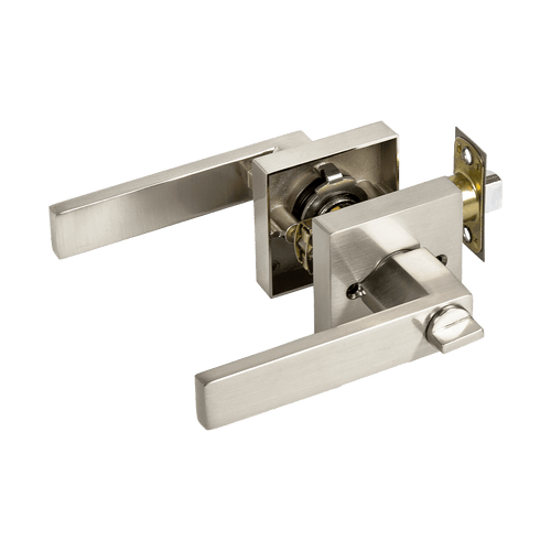 Door Handle Set Lever Privacy Function Square Satin Nickel