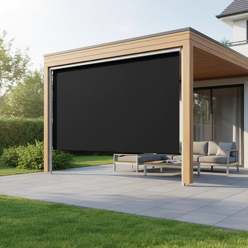 Retractable Straight Drop Awning Screen – Durable Outdoor Shade in Black 3x2.5m