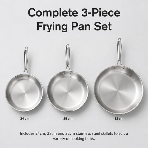 Tri Ply Stainless Steel Frying Pan Set 24 28 32cm Induction