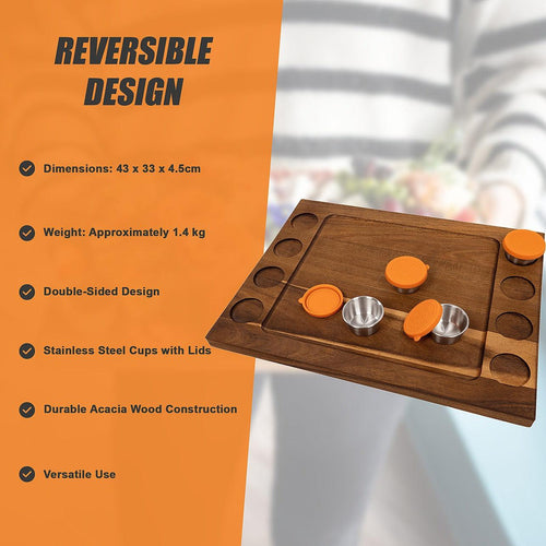 Serving Tray Double Sided Charcuterie Board  8 Sauce Cups Gift  