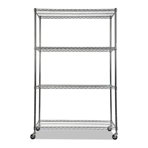 Modular Wire Storage Shelf 1200 x 600 x 1800mm Steel Shelving - Carbon Chrome Plated with Wheels