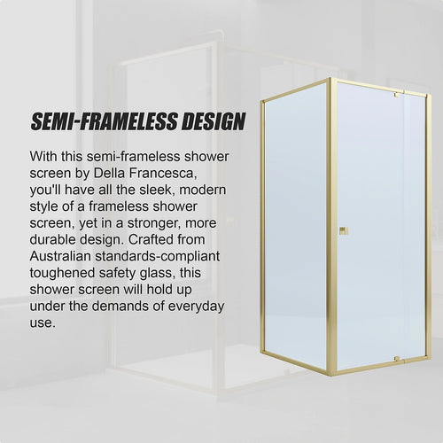 Adjustable Semi Frameless Shower Screen Front: (114~122)x195cm with Gold Hardware and Side: (98~101)x195cm