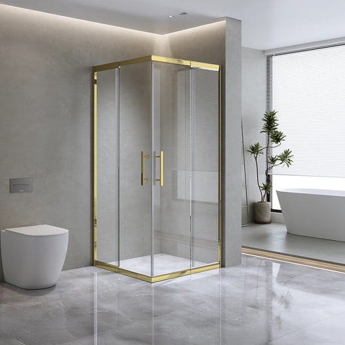 Adjustable 1000x1000mm Sliding Door Glass Shower Screen in Gold with Shower Handle Style 2 - Gold