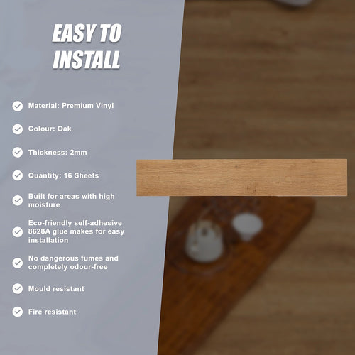 Vinyl Floor Tiles Wood Grain Oak Look  – 16 Pack Peel & Stick Flooring