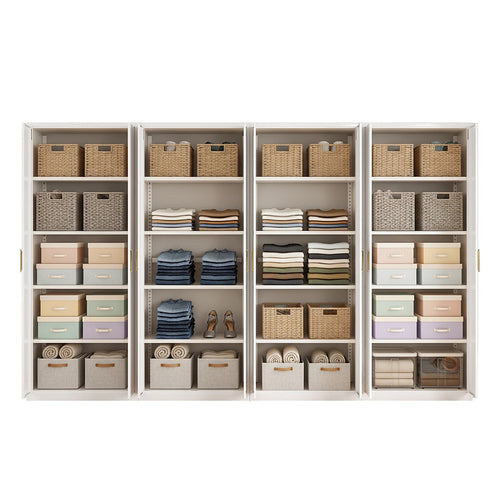 320x200cm 8-Door White Steel Shelf Wardrobe with Gold Handle Storage Cabinet