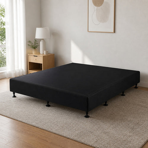 Queen Slatted Ensemble Bed Base - Black Linen Breathable Cover
