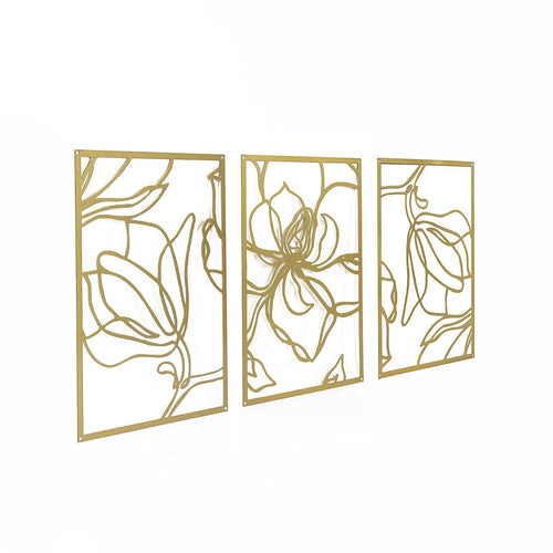 3 Piece Gold Flower Metal Wall Decor Abstract Floral Aesthetic Set of 3
