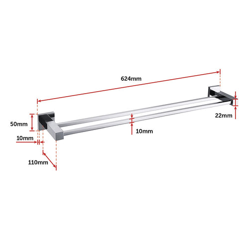 Double Classic Chrome Towel Bar Rail Bathroom   