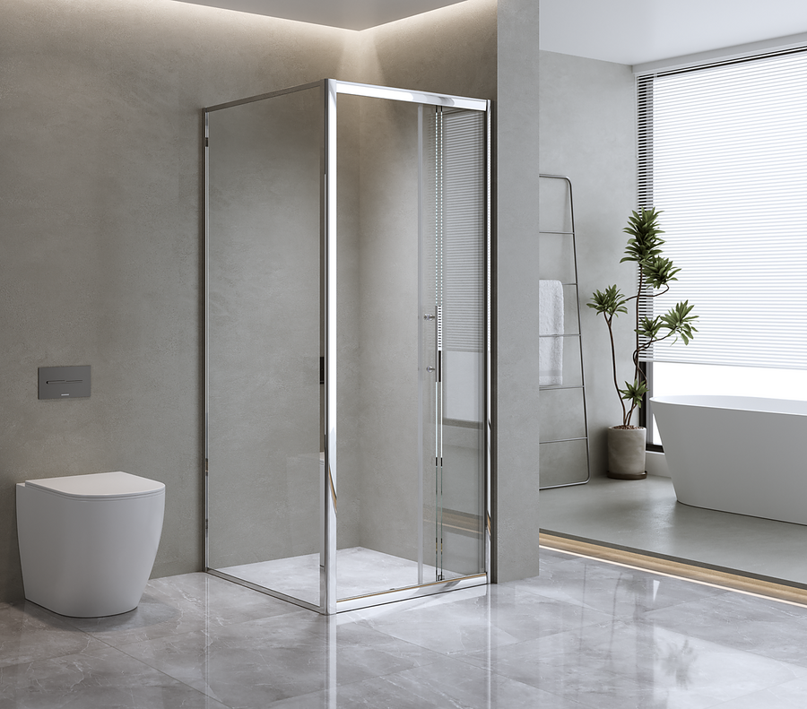 116x101cm Adjustable Contemporary Chrome Corner Sliding Shower Screen – Shower Handle Style 2 - Chrome