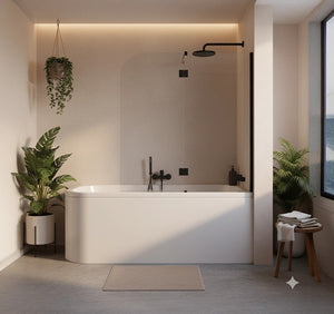 120cm Frameless Glass Bath Screen with Channel and Stainless Steel Hinges- Black