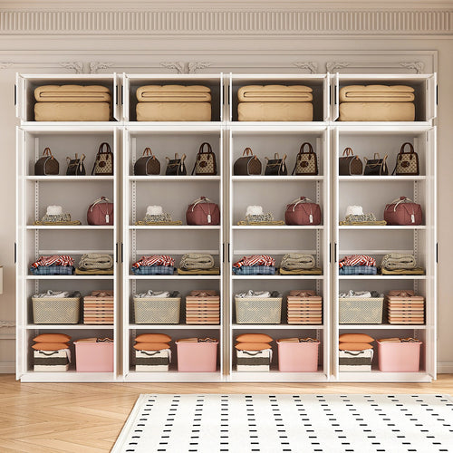 320x240cm 8-Door White Steel Shelf Wardrobe with Black Handle Storage Cabinet