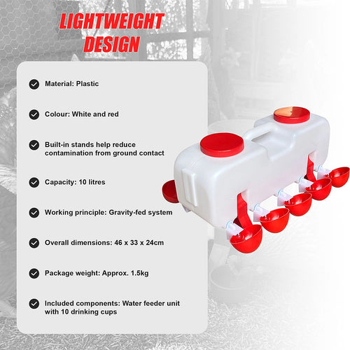 10L Chicken Water Feeder Automatic Chook Drinker Gravity System