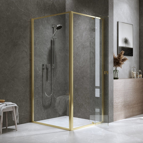 Adjustable Semi Frameless Shower Screen Front: (82~90)x195cm with Gold Hardware and Side: (98~101)x195cm