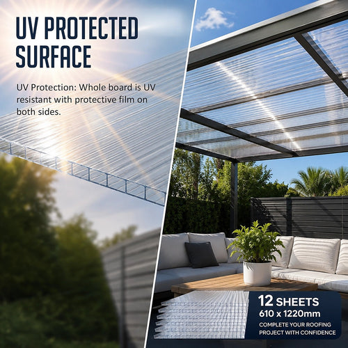 Polycarbonate Roofing Sheets Clear – UV Resistant Corrugated Roof Panels 610x1220mm (12 Pack Bulk Pack)