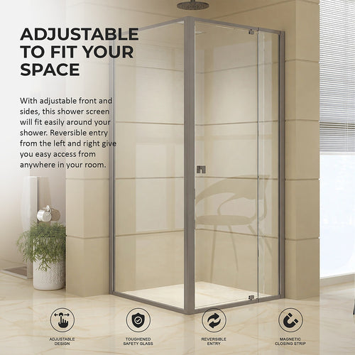 Semi-Frameless Shower Screen – Gunmetal, Front: (74~82)x195cm, Side: (77~80)x195cm