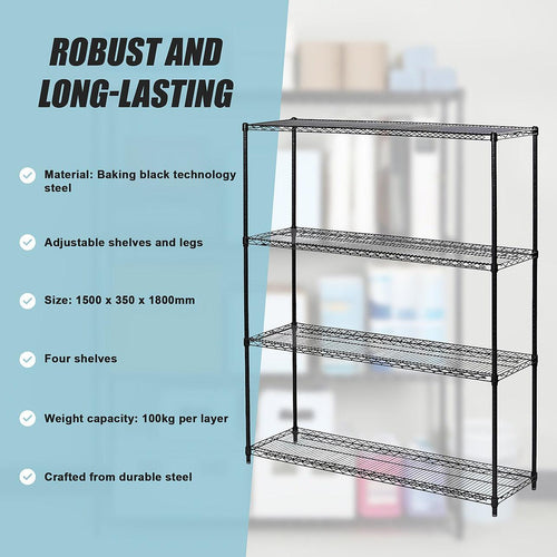 Modular Wire Storage Shelf 1500 x 350 x 1800mm Steel Shelving - Baking Black Technology