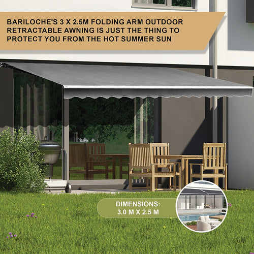 Outdoor Awning Grey - 3x2.5m Retractable Sunshade