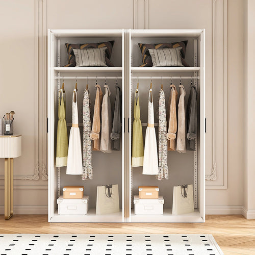 160x200cm 4-Door White Steel Hanging Wardrobe with Black Handle Storage Cabinet