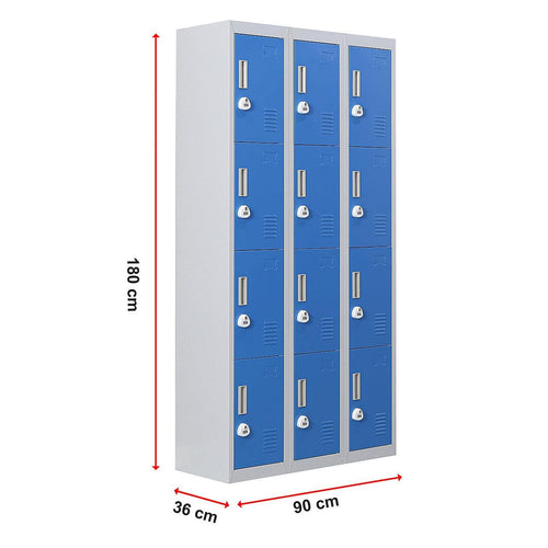 Grey with Blue Door 12-Door Locker for Office Gym Shed School Home Storage - 3-Digit Combination Lock