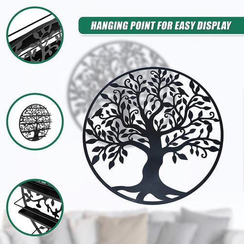60cm Black Tree of Life Wall Art Hanging Metal Iron Sculpture Garden