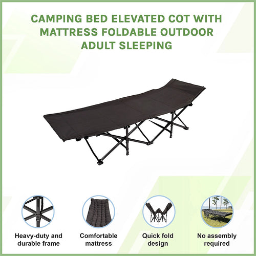 Camping Bed Elevated Cot with Mattress Foldable Outdoor Adult Sleeping Bed