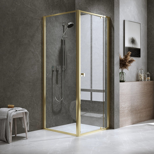 Adjustable Semi Frameless Shower Screen Front: (82~90)x195cm with Gold Hardware and Side: (77~80)x195cm