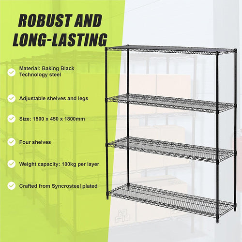 Modular Wire Storage Shelf 1500 x 450 x 1800mm Steel Shelving - Baking Black Technology