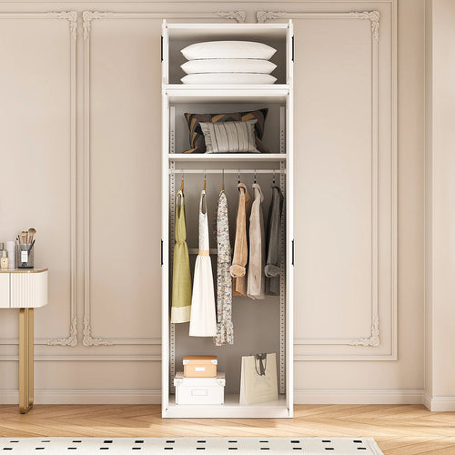 80x240cm 2-Door White Steel Hanging Wardrobe with Black Handle Storage Cabinet