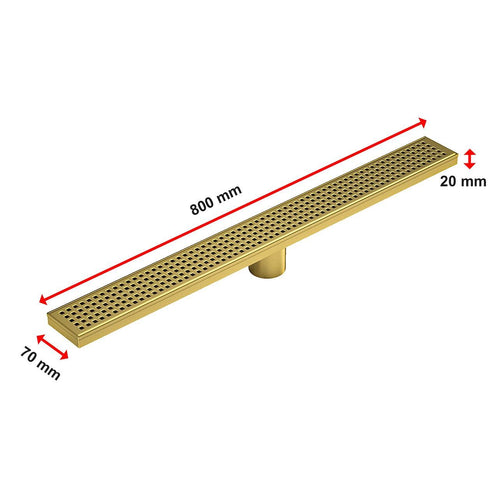 80cm Bathroom Shower Brushed Brass Grate Drain w/ Centre outlet Floor Waste