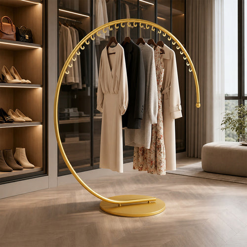 Commercial Clothes Rail – 160cm Curved Gold Metal Rack