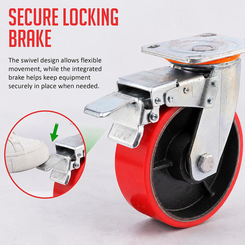 4 Pack 6 Inch Castor Wheels Heavy Duty 500kg Swivel with Brake