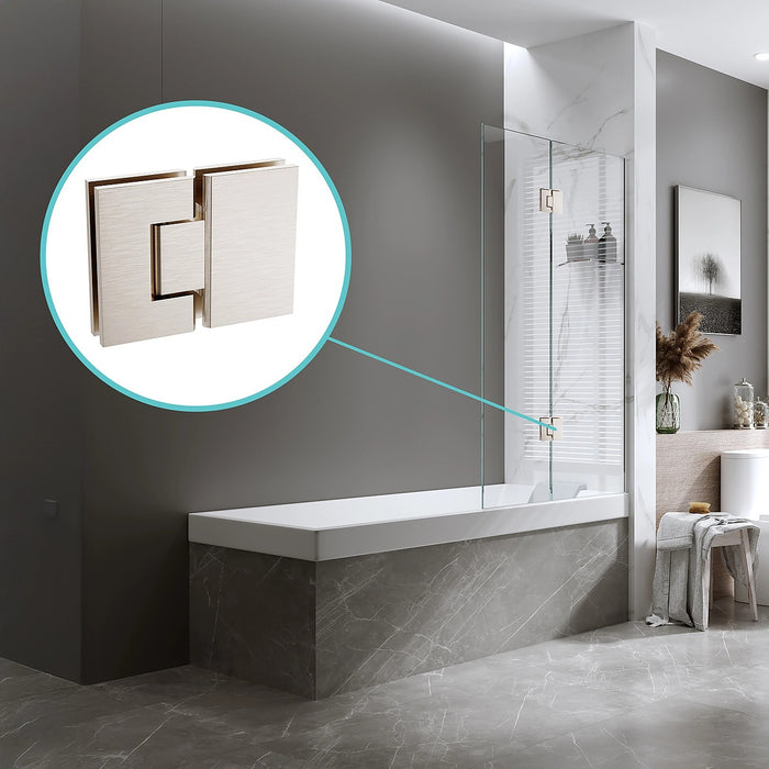 120cm Frameless Glass Bath Screen with Channel and Stainless Steel Hinges- Nickel
