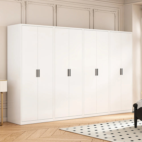 320x200cm 8-Door White Steel 3 Hanging and 1 Shelf Wardrobe with Black Handle Storage Cabinet