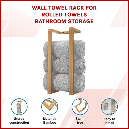 Wall Towel Rack for Rolled Towels Bathroom Storage