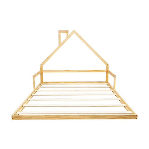 Pine Floor Bed House Frame in Wood for Kids and Toddlers - Double