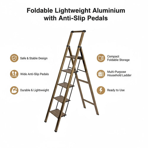5 Step Aluminium Ladder – Foldable, Lightweight Design with Anti-Slip Pedals