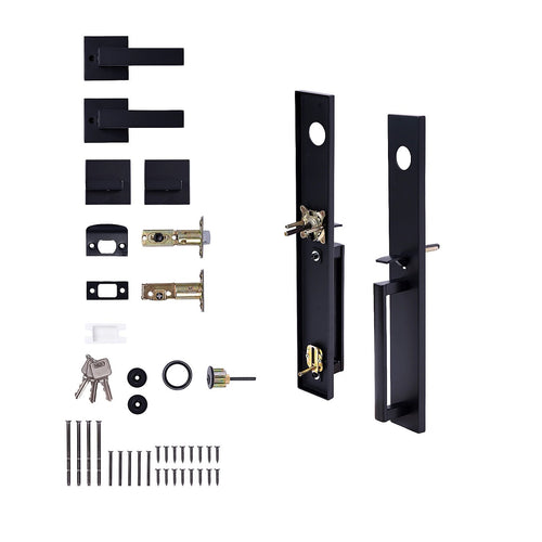 Matte Black Single Door Handle Set Dummy Front Entry with Deadbolt Style Lock