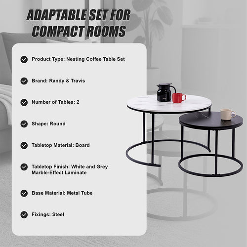 Marble Nesting Coffee Table – Set of 2 Round Modern Tables