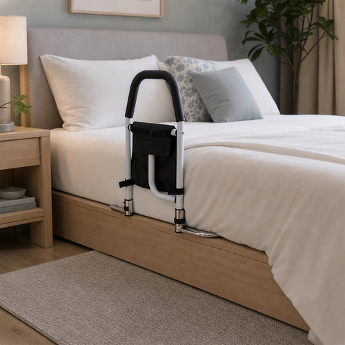 Under-Mattress Bed Rail – Stainless Steel with Storage Pocket
