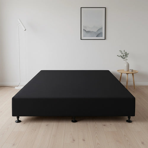King Single Slatted Ensemble Bed Base - Black Linen Breathable Cover