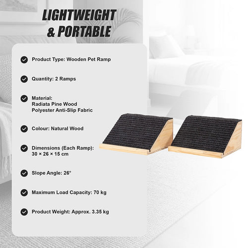 Wooden Pet Ramps 2 Pack Non Slip Dog & Cat Ramps for Stairs