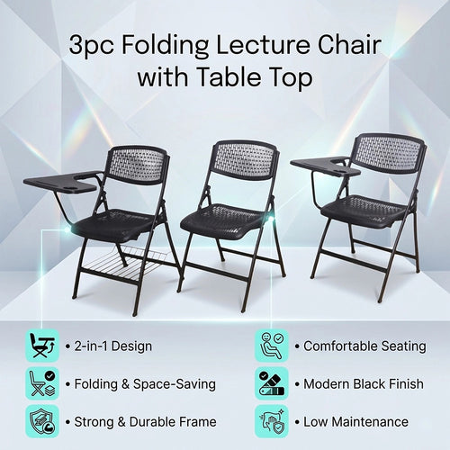 3pc Folding Lecture Chair Set with Table Top for Training & Events
