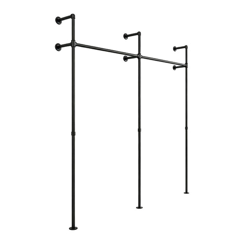 Industrial Pipe Clothes Rack Wall Mounted 201cm Heavy Duty Black