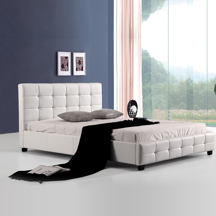 Double White PU Leather Deluxe Bed Frame