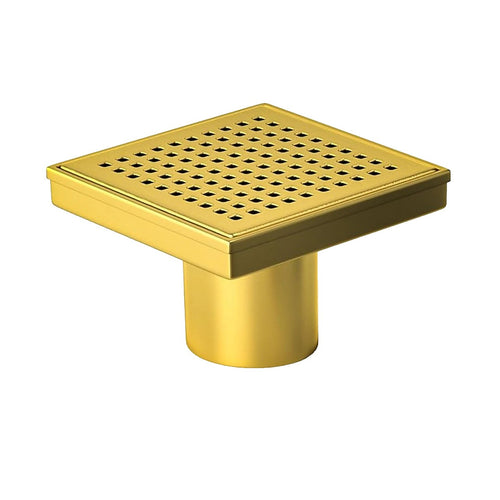 15 x 15cm Square Shower Drain with Grid Pattern Grate – Brushed Gold Stainless Steel