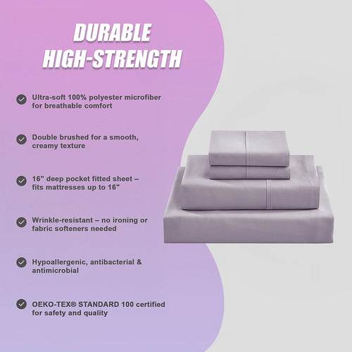 King Bed Sheet Set – 1800 Series Microfiber, Deep Pocket, Soft & Breathable, Grey